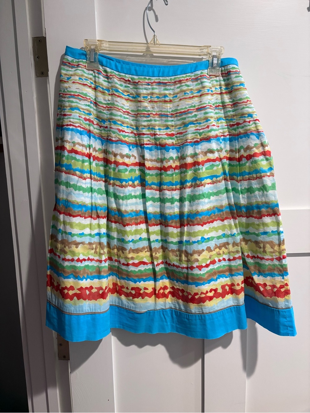 Talbots Multicolor Striped A-Line Skirt with Turquoise Hem